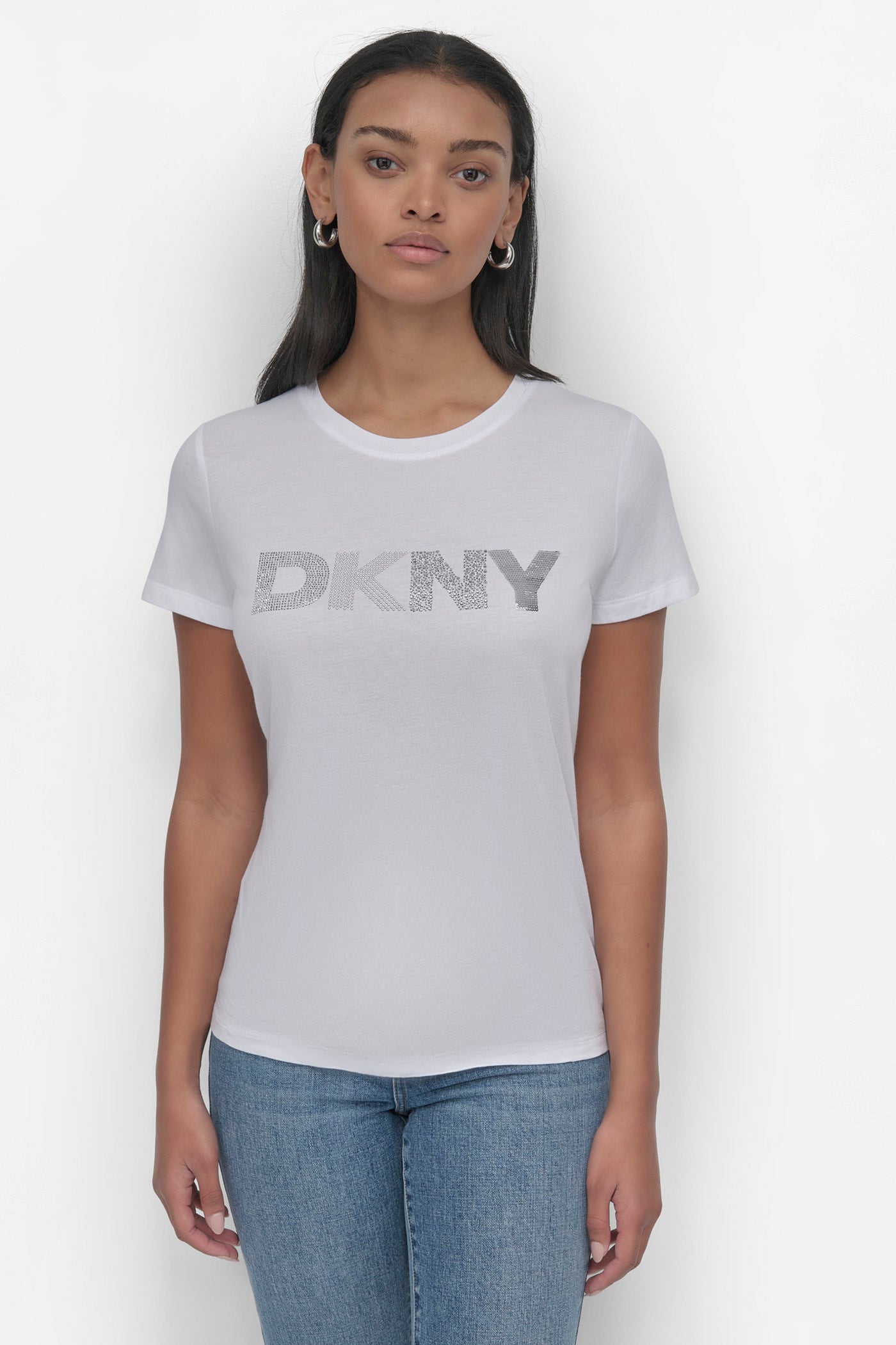 DKNY MIXED EMBELLISHMENTS LOGO TEE