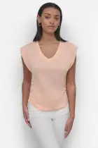 VNECK RUCHED SHOULDER TEE