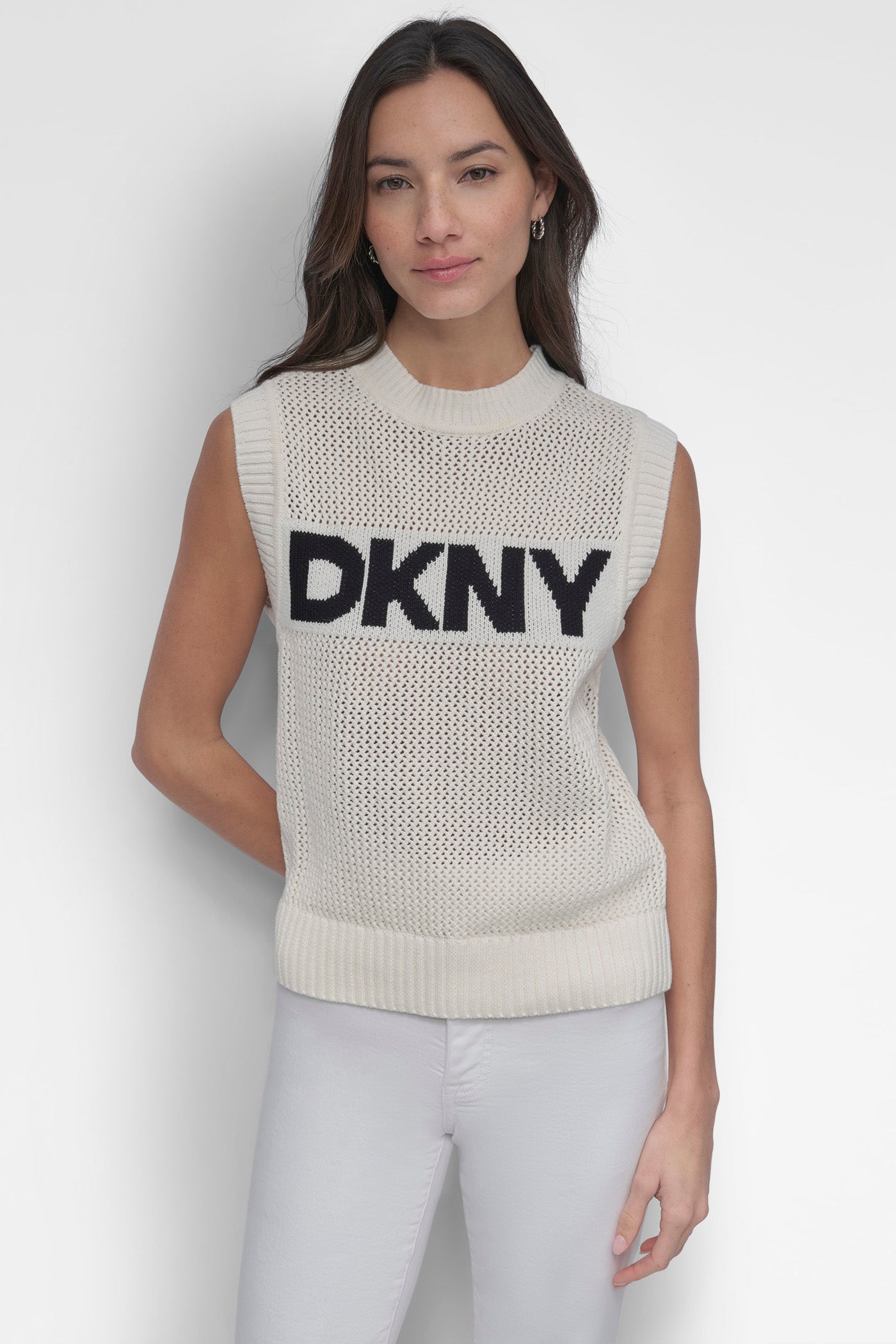 SLEEVELESS LOGO CREW NECK POINTELLE STITCH