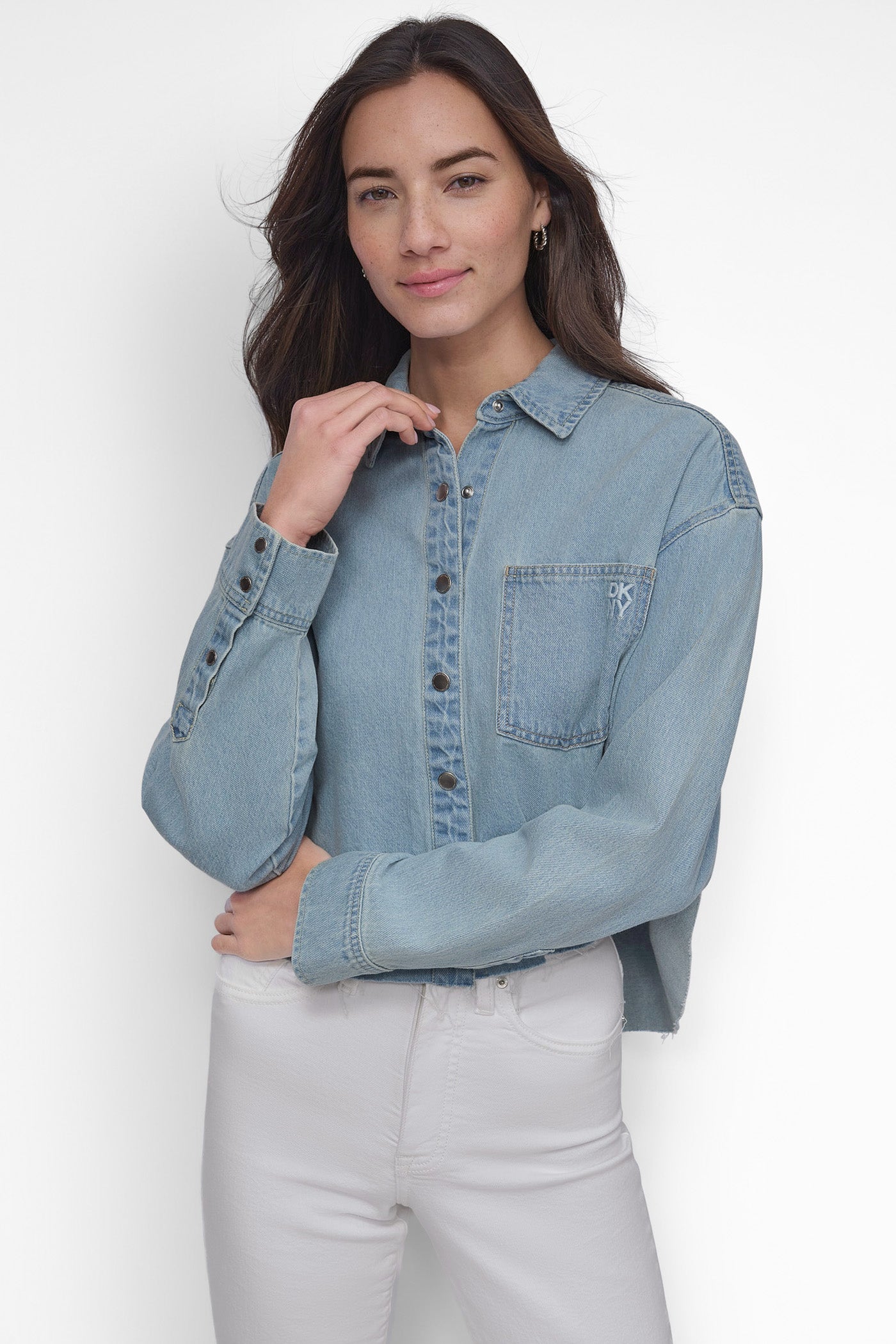 CROPPED DROP SHOULDER LOGO SHIRT