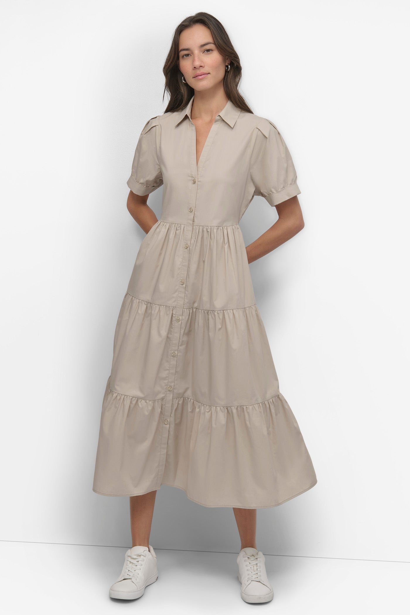 POPLIN DRESS WITH PUFF SLEEVE