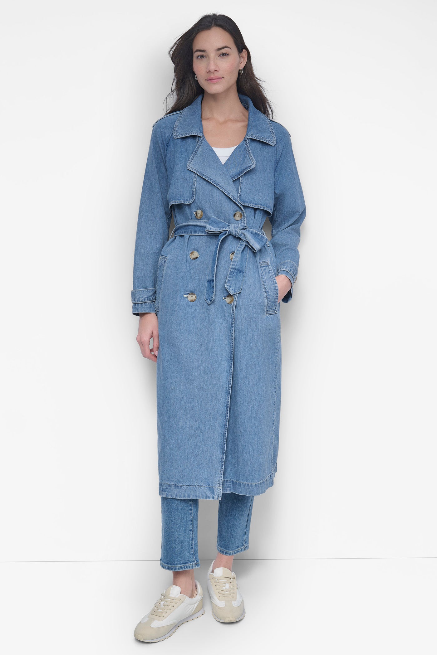 STORM FLAP DENIM TRENCH