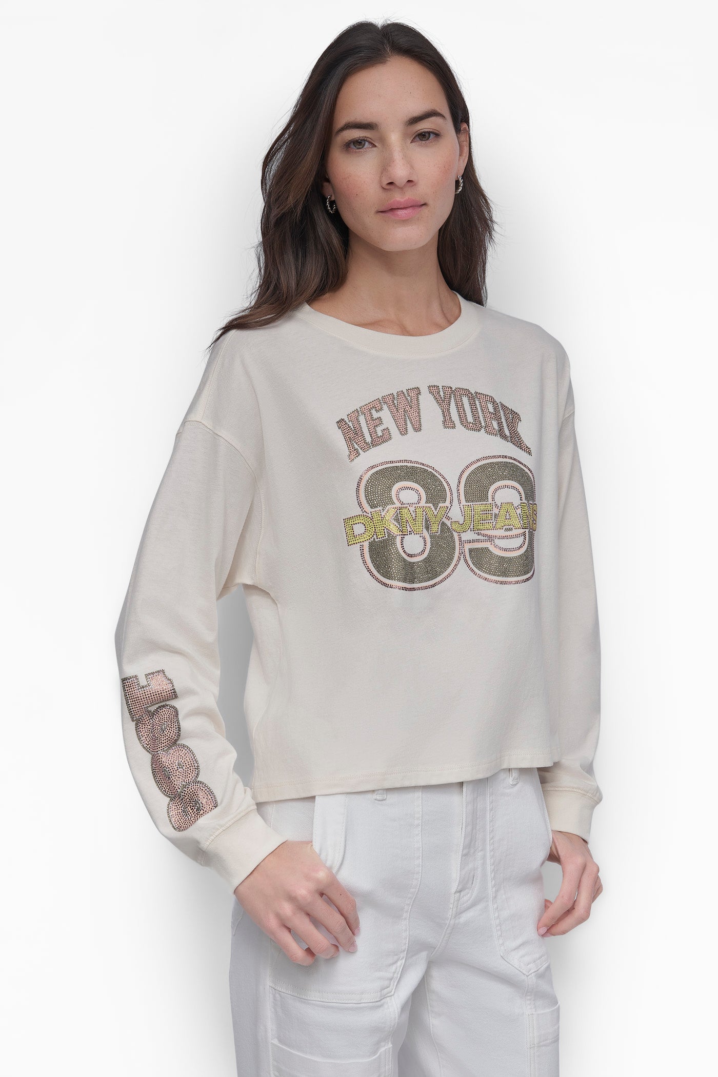 MULTI COLOR RHINESTONE LOGO LONG TEE