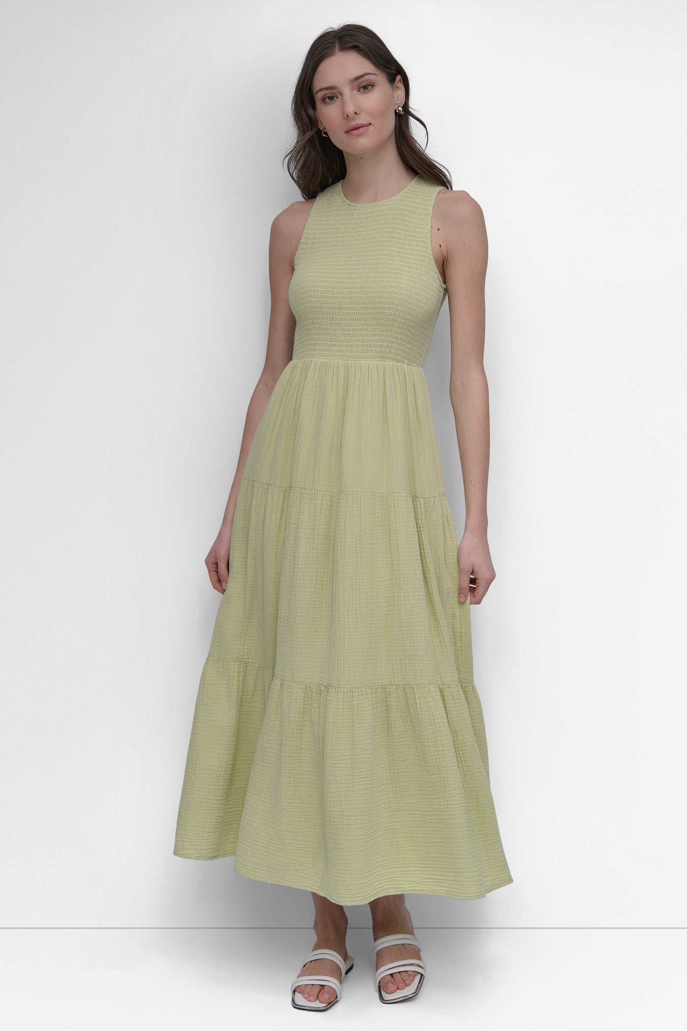 GAUZE TIERED SMOCKED DRESS