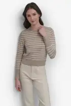 CREW NECK LONG SLEEVE STRIPE TOP