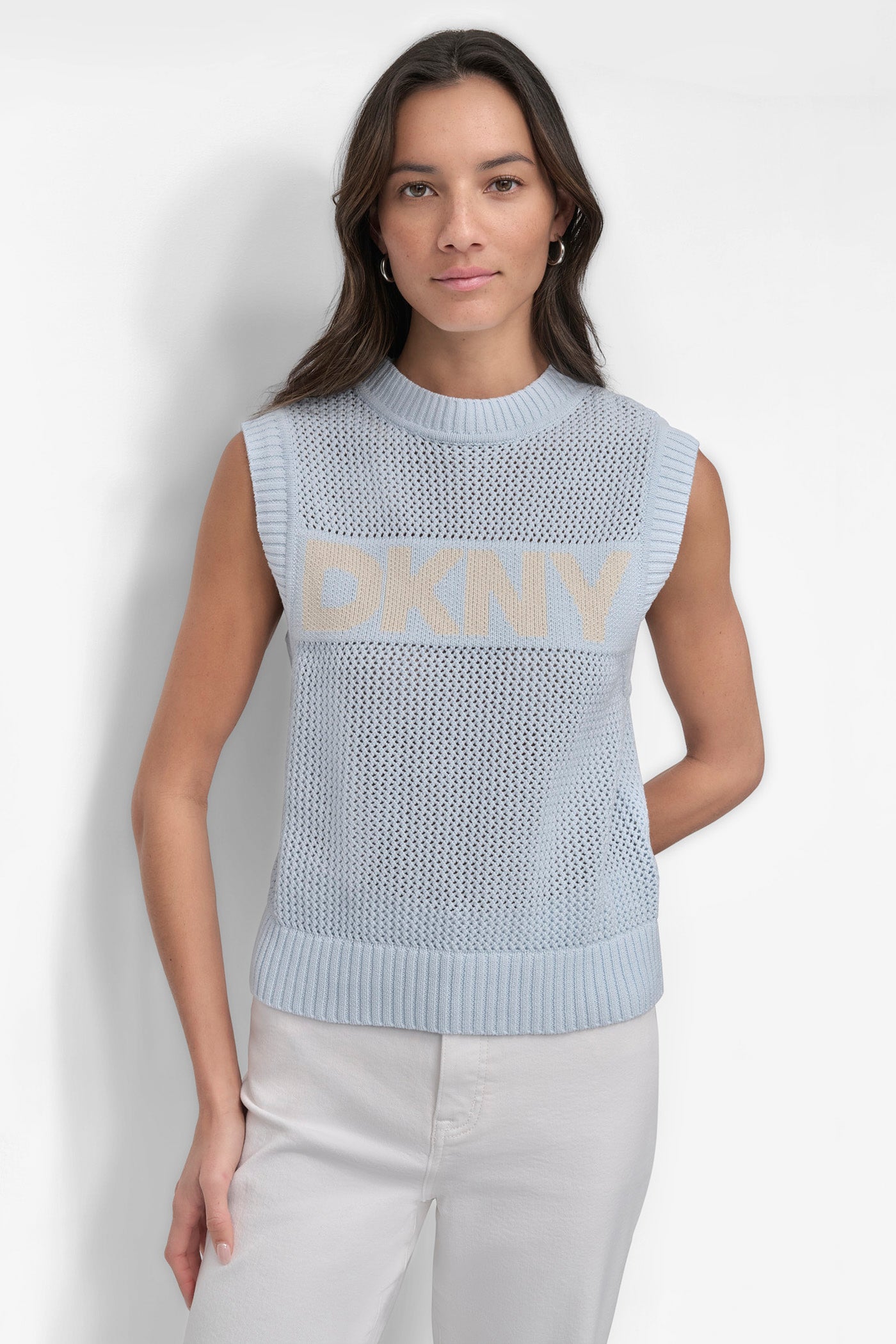 SLEEVELESS LOGO CREW NECK POINTELLE STITCH