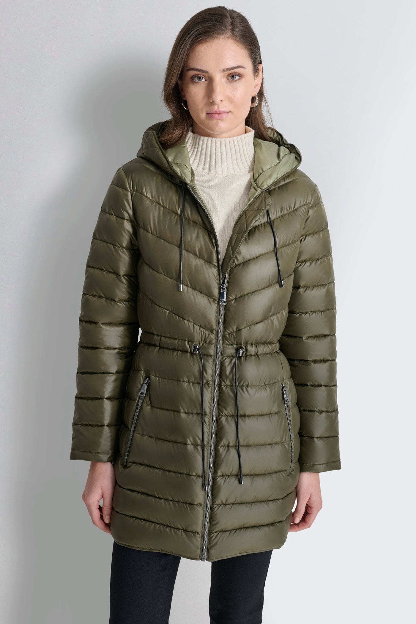 PUFFER JACKET WITH CINCHED WAIST
