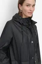 BUTTON UP RAIN COAT(Black,XXS)