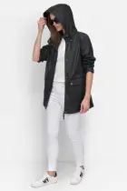 BUTTON UP RAIN COAT(Black,XXS)