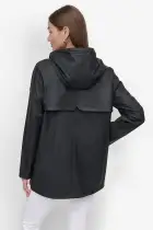 BUTTON UP RAIN COAT(Black,XXS)