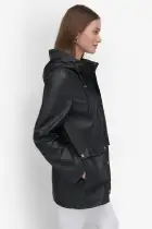 BUTTON UP RAIN COAT(Black,XXS)
