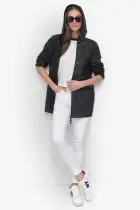 BUTTON UP RAIN COAT(Black,XXS)