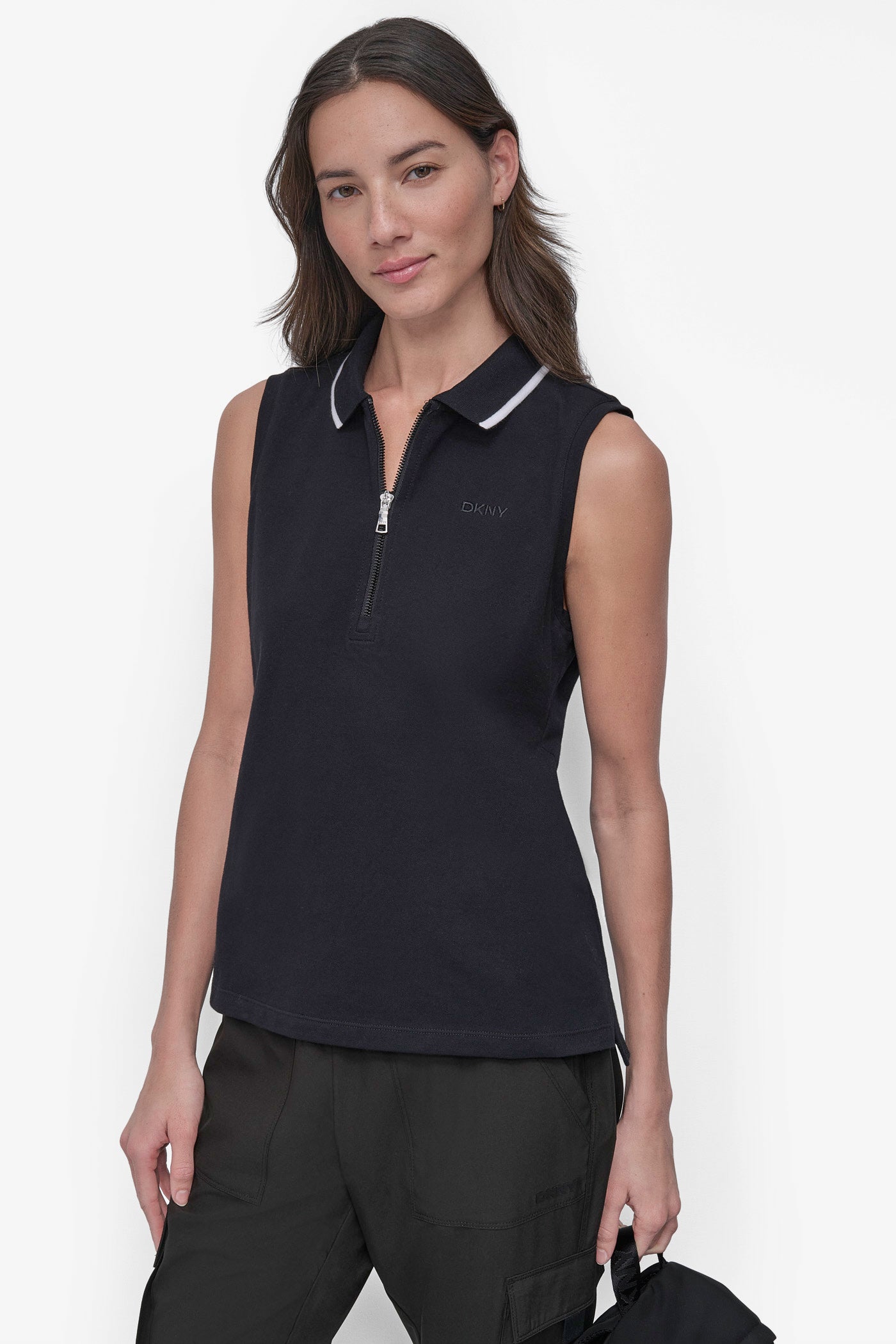 TIPPED COLLAR HALF ZIP POLO TANK