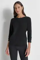 MINI SLUB WAFFLE 3/4 SLEEVE TEE WITH V-INSET