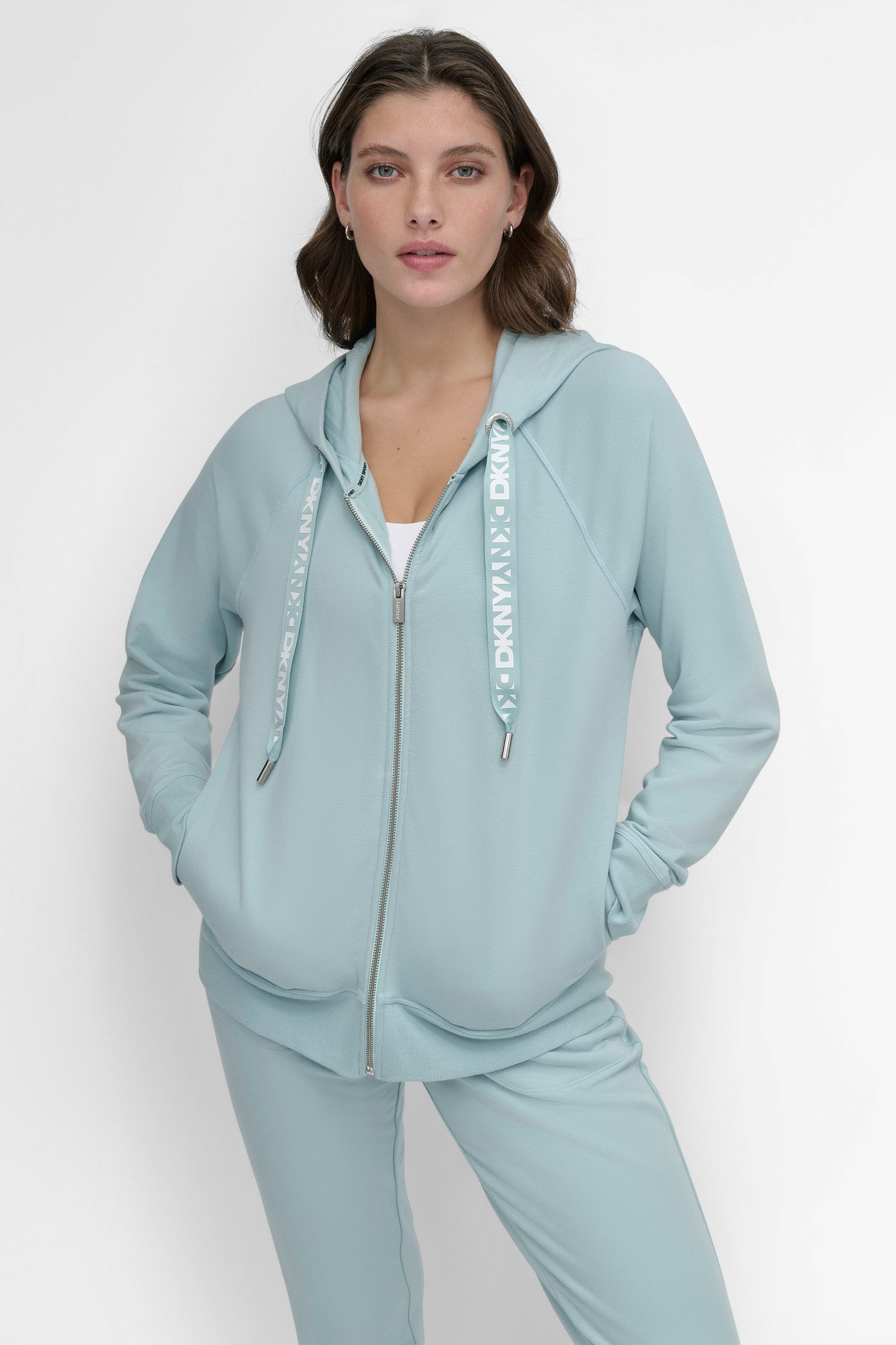 TWO TONE LOGO DRAWCORD ZIP HOODIE