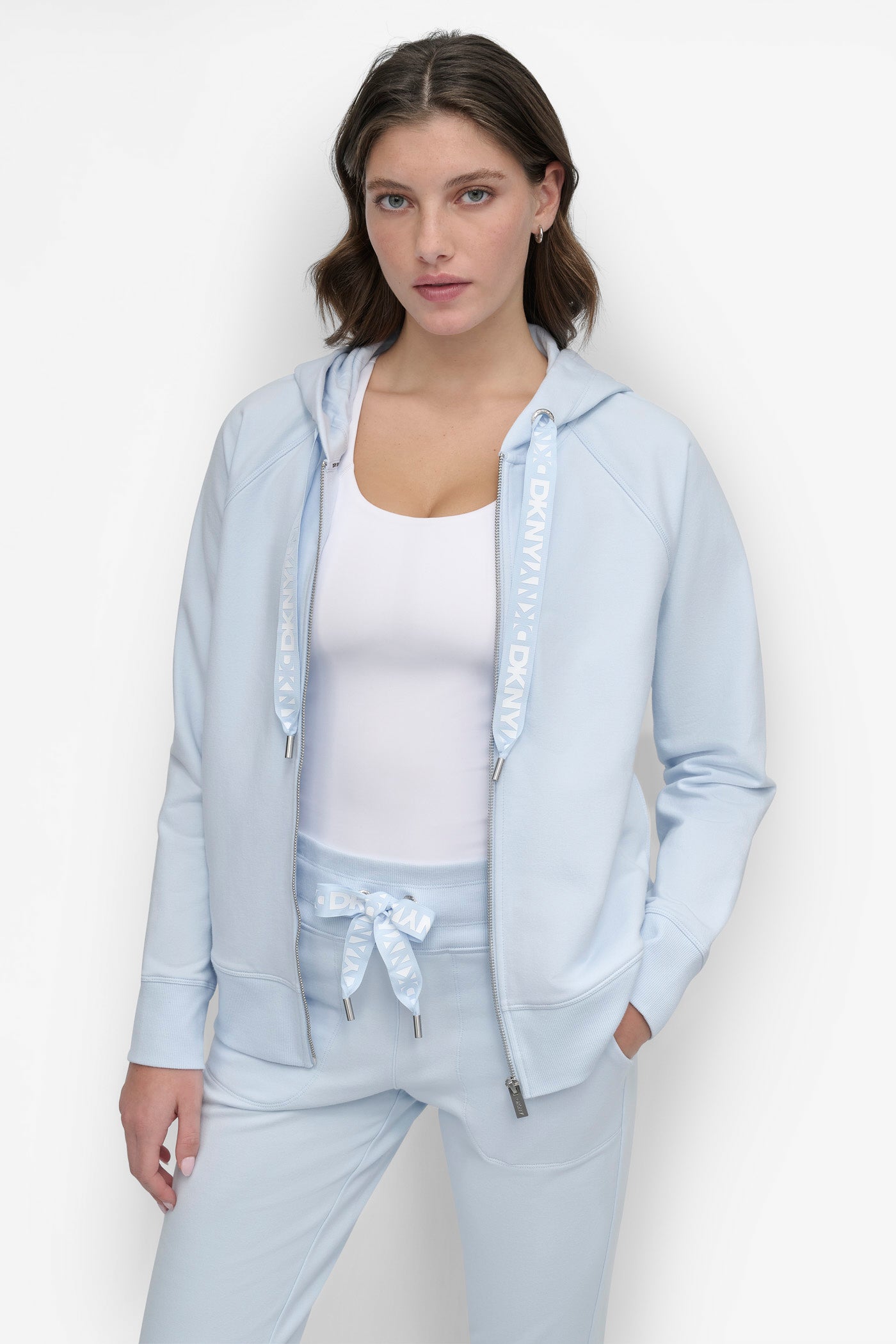 TWO TONE LOGO DRAWCORD ZIP HOODIE