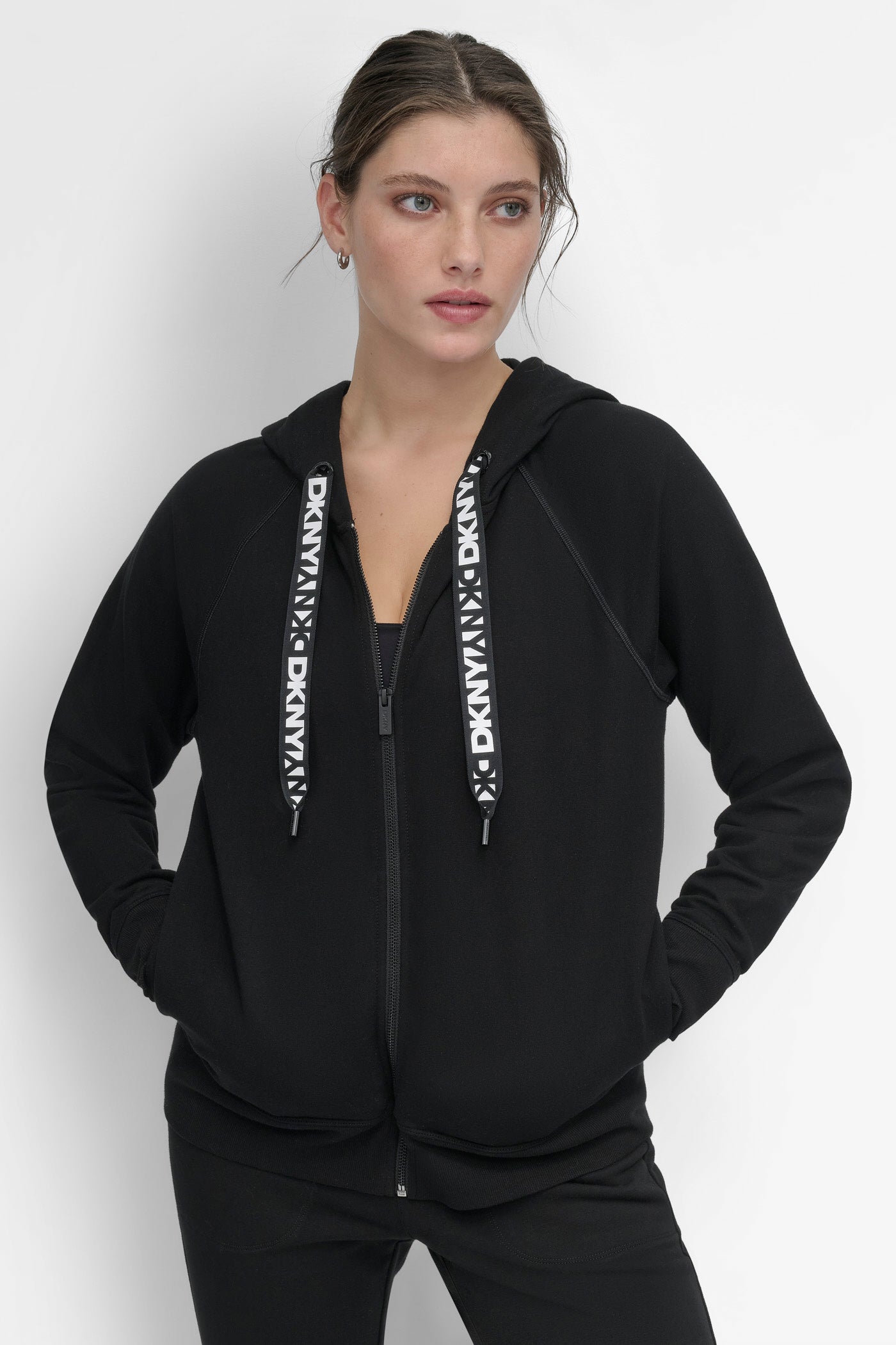 TWO TONE LOGO DRAWCORD ZIP HOODIE