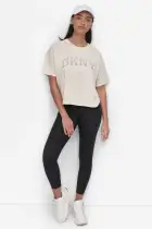 ARCHED DKNY RHINESTONE OMBRE LOGO TEE(LIGHT CITY KHAKI/WHITE/ BLACK,XXS)
