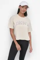 ARCHED DKNY RHINESTONE OMBRE LOGO TEE(LIGHT CITY KHAKI/WHITE/ BLACK,XXS)