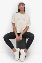 ARCHED DKNY RHINESTONE OMBRE LOGO TEE(LIGHT CITY KHAKI/WHITE/ BLACK,XXS)