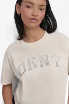 ARCHED DKNY RHINESTONE OMBRE LOGO TEE(LIGHT CITY KHAKI/WHITE/ BLACK,XXS)