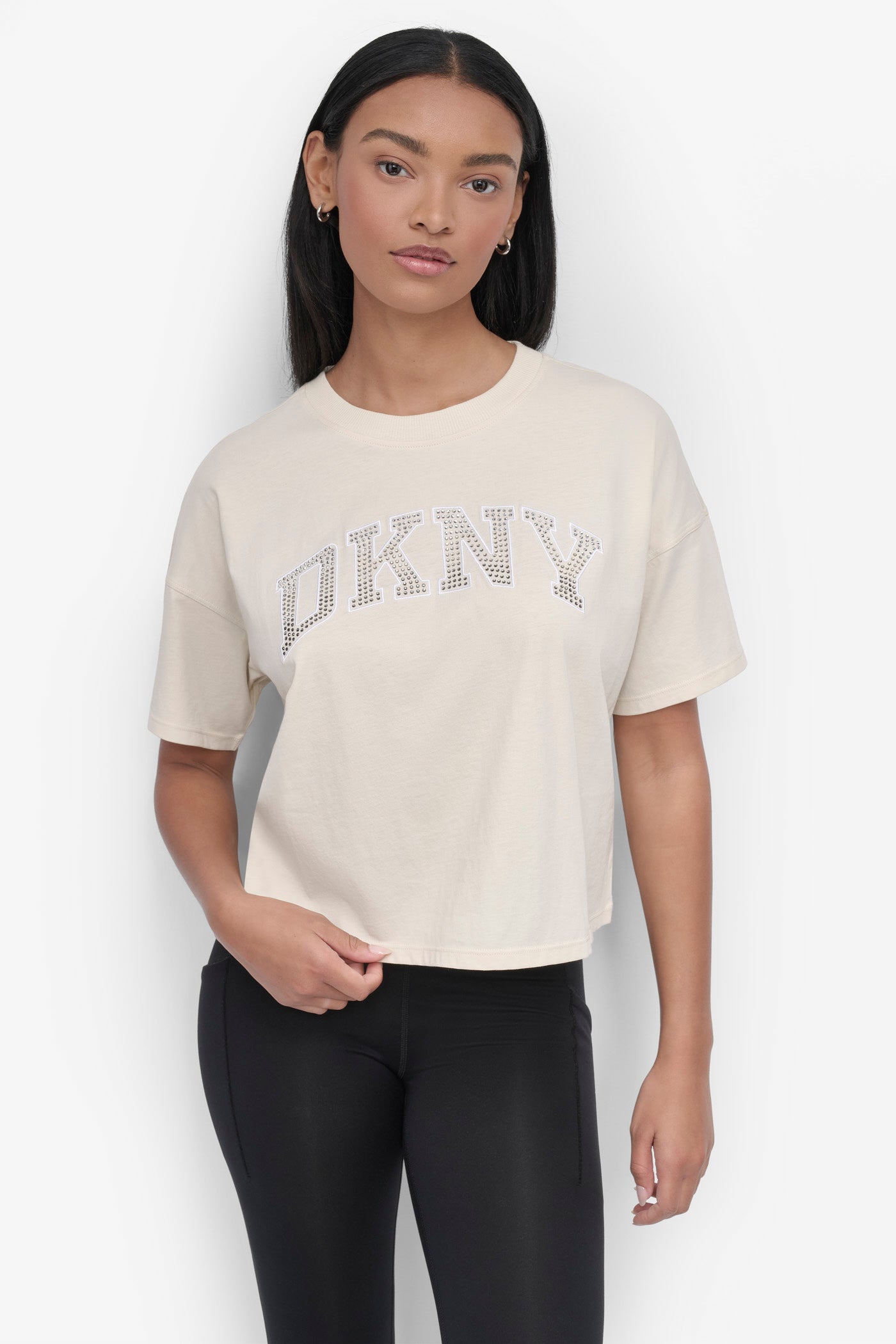 ARCHED DKNY RHINESTONE OMBRE LOGO TEE