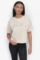ARCHED DKNY RHINESTONE OMBRE LOGO TEE