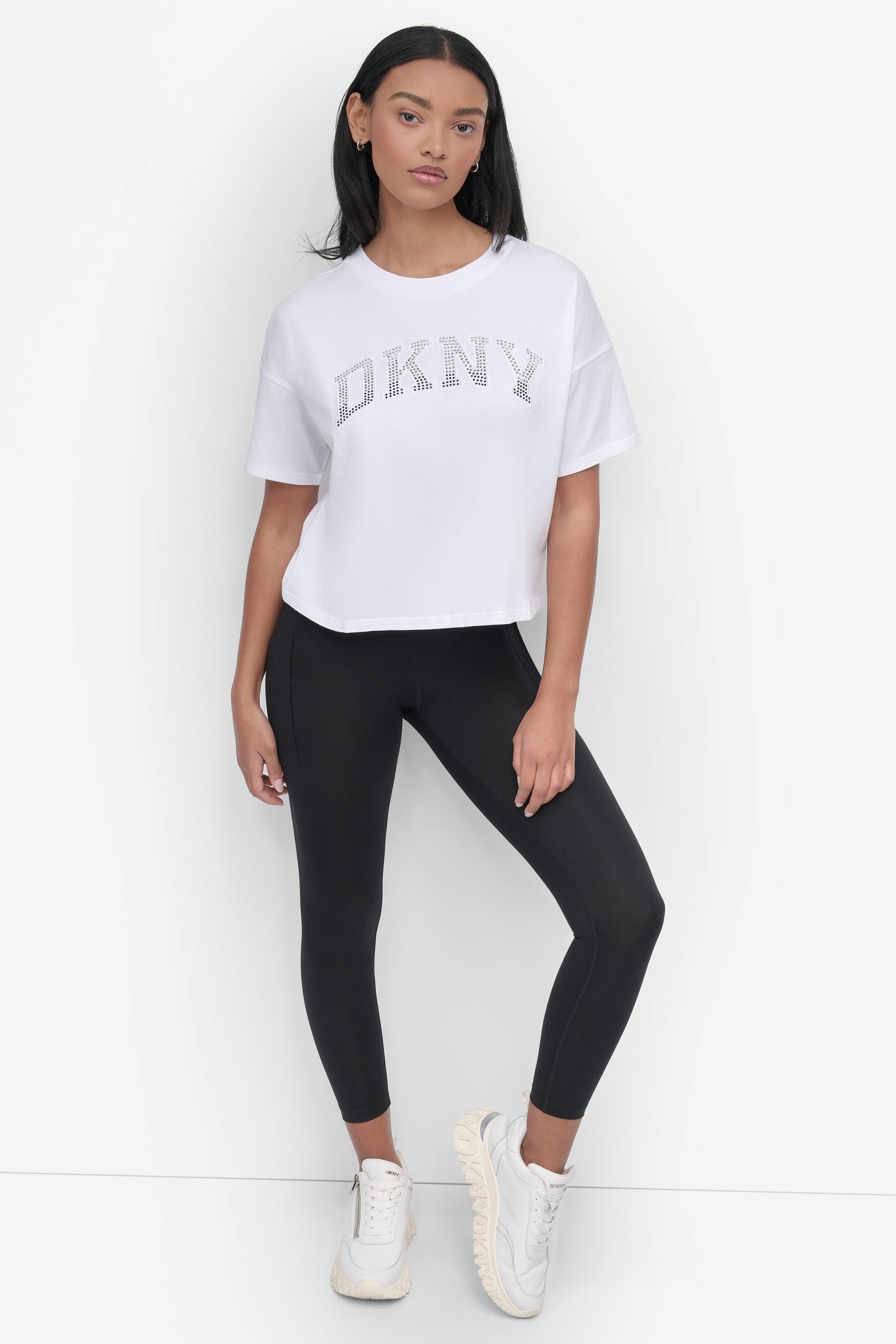 ARCHED DKNY RHINESTONE OMBRE LOGO TEE