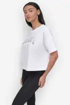 ARCHED DKNY RHINESTONE OMBRE LOGO TEE(WHITE/SILVER,XS)
