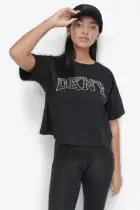 ARCHED DKNY RHINESTONE OMBRE LOGO TEE(Black,XS)
