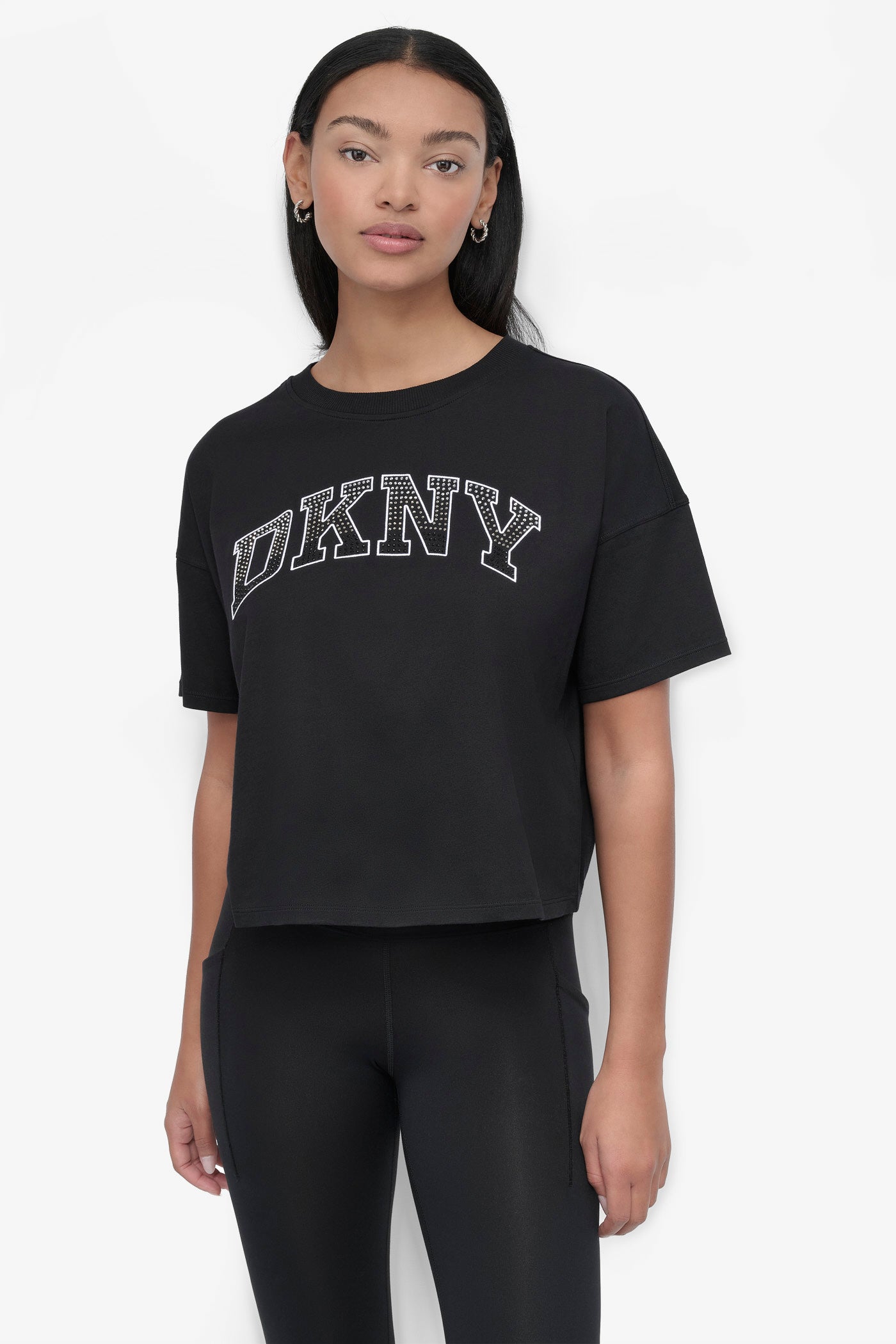 ARCHED DKNY RHINESTONE OMBRE LOGO TEE