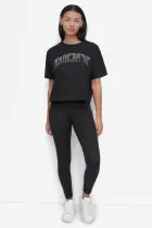 ARCHED DKNY RHINESTONE OMBRE LOGO TEE(Black,XS)