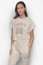 ARCHED DKNY 89 DISTRESSED RHINESTONE LOGO CROPPED