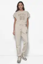 ARCHED DKNY 89 DISTRESSED RHINESTONE LOGO CROPPED(EGGNOG/ PEBBLE,XS)