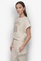 ARCHED DKNY 89 DISTRESSED RHINESTONE LOGO CROPPED(EGGNOG/ PEBBLE,XS)