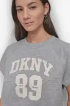 ARCHED DKNY 89 DISTRESSED RHINESTONE LOGO CROPPED(PEARL GREY HEATHER/ EGGNOG,XS)