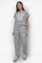 ARCHED DKNY 89 DISTRESSED RHINESTONE LOGO CROPPED(PEARL GREY HEATHER/ EGGNOG,XS)