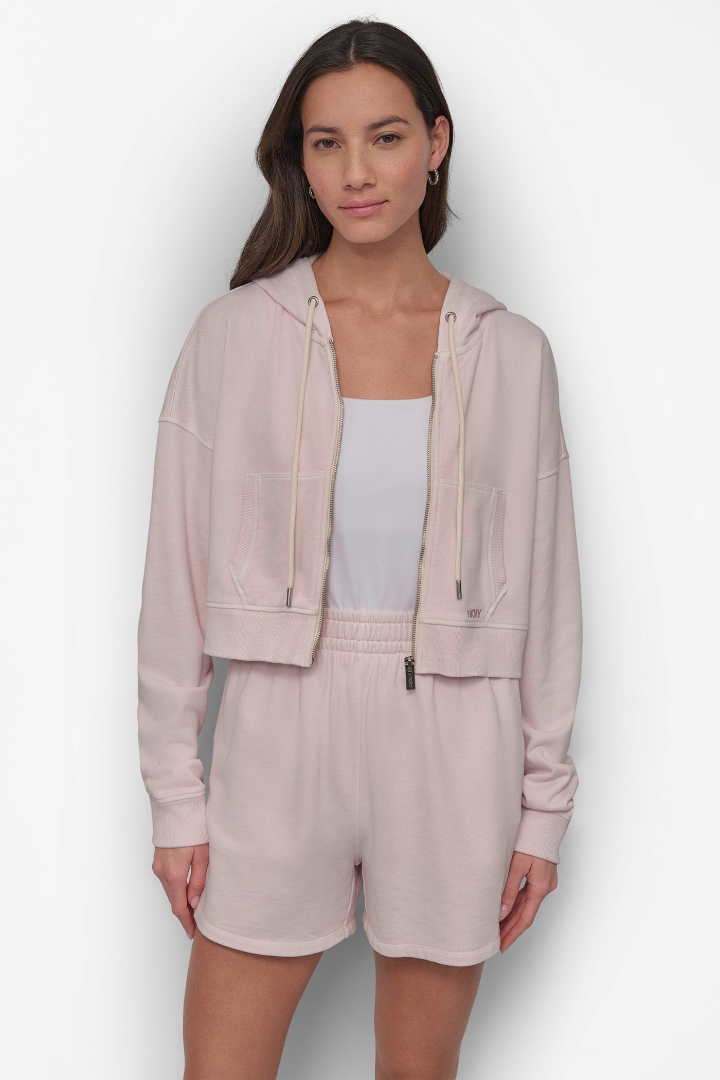 EMBROIDERED LOGO RIB MIX CROPPED HOODIE