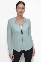 FULL ZIP MINI SLUB WAFFLE HOODIE WITH POCKETS