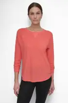 MINI SLUB WAFFLE 3/4 SLEEVE TEE WITH V-INSET