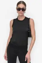 SLEEVELESS MIX MEDIA SWEATER
