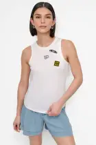SLEEVELESS PINS AND PATCHES KNIT TANK