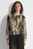 BRUSHED PRINTED SWEATER(Black,XS)
