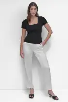 CAP SLEEVE SQUARE NECK SWEATER(Black,XXS)