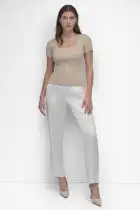 CAP SLEEVE SQUARE NECK SWEATER(PEBBLE,XXS)