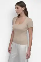 CAP SLEEVE SQUARE NECK SWEATER(PEBBLE,XXS)