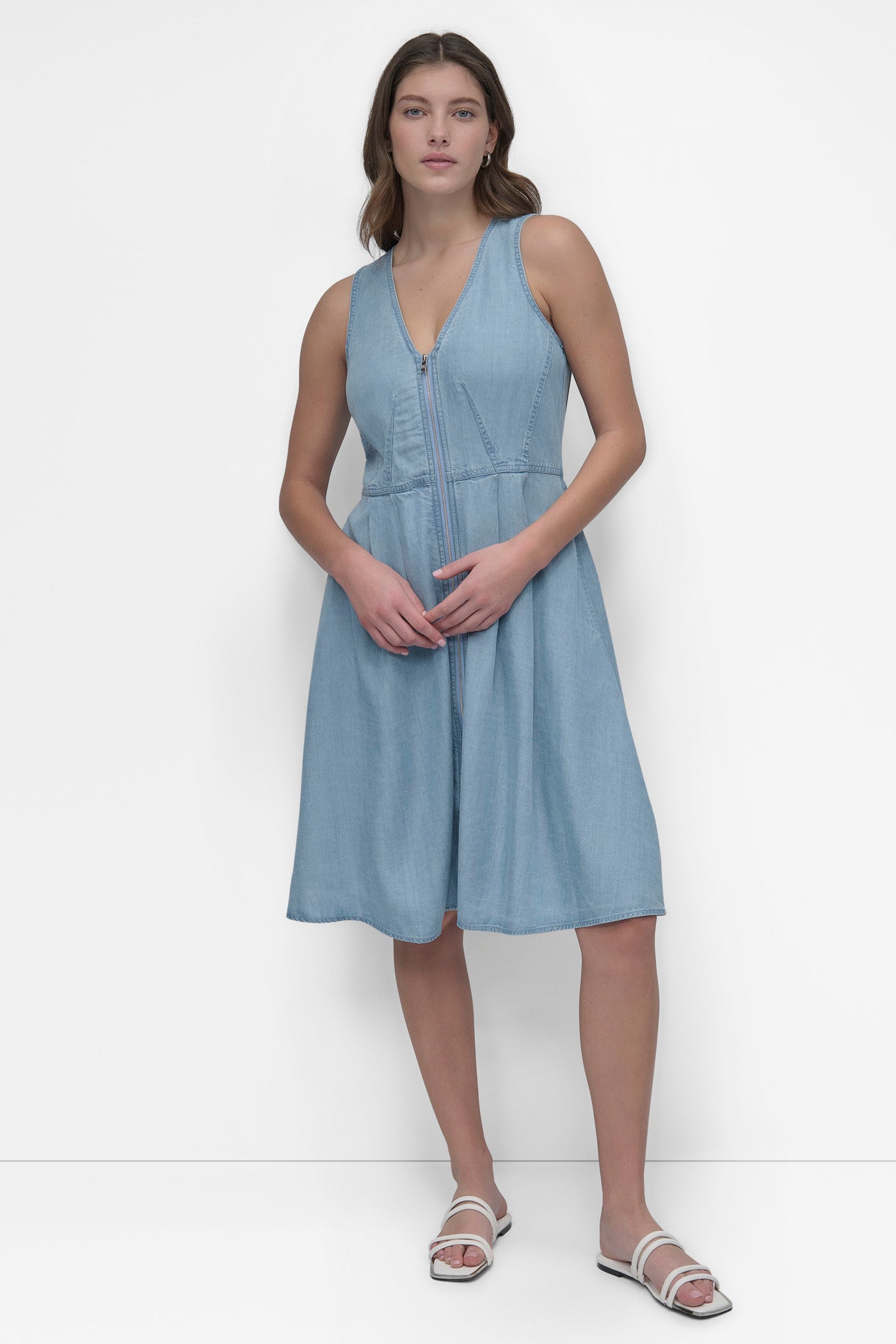 SLEEVESS ZIP FRONT TENCEL DRESS