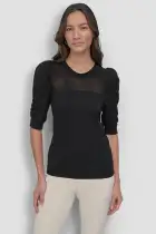SHORT SLEEVE CREWNECK TWIST SLEEVE SWEATER