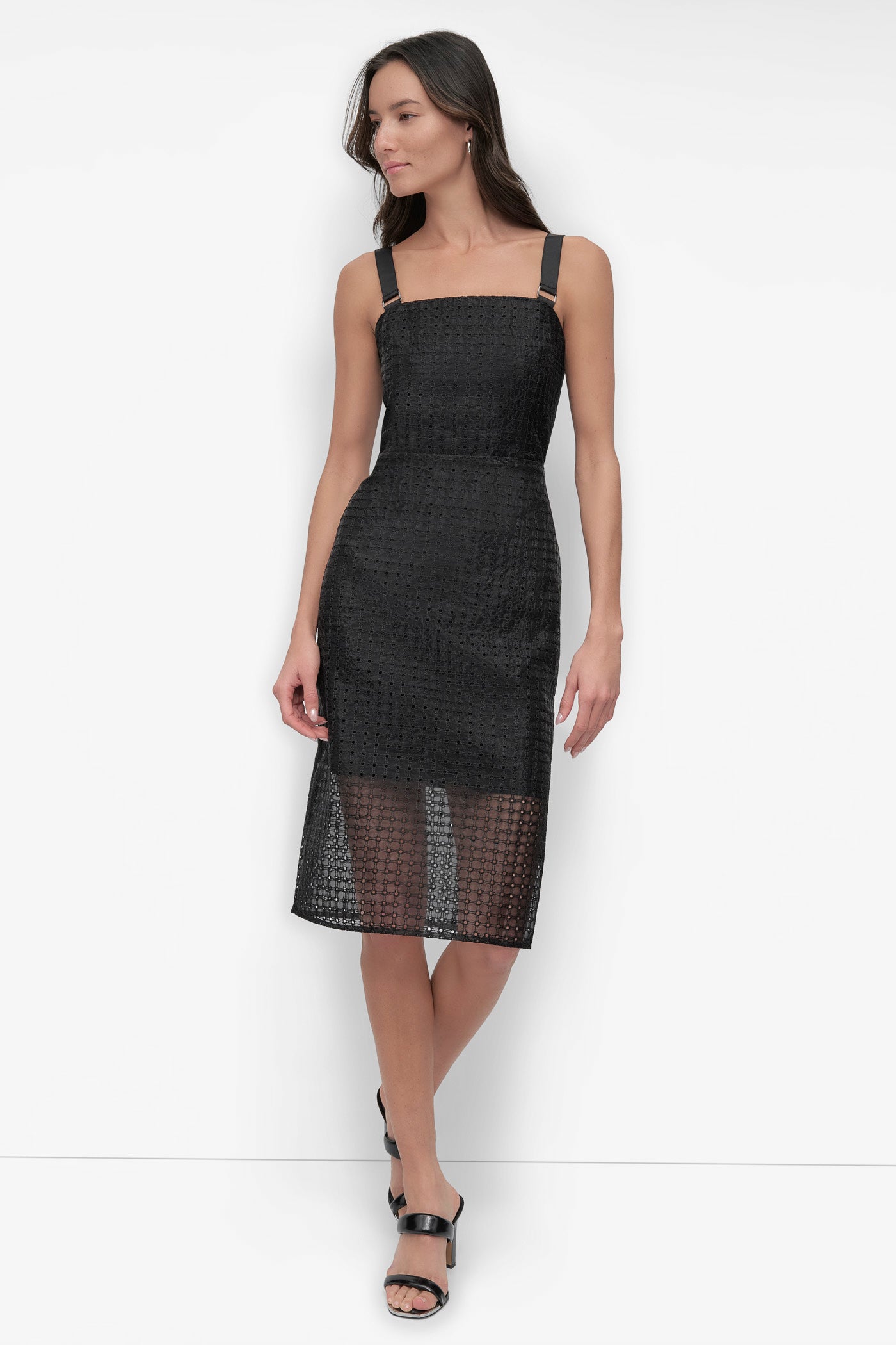 MIXED MEDIA ORGANZA EYELET DRESS